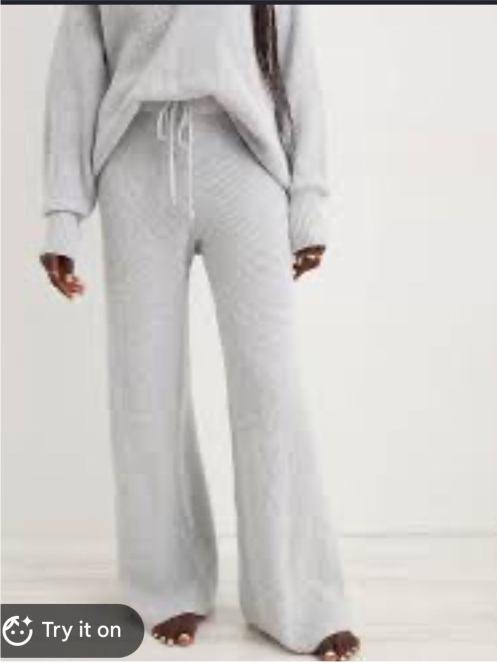 Aerie CozyUp Waffle Knit Skater Pant in Grey Wide Leg size Small Long